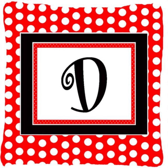 Letter D Initial Monogram - Red Black Polka Dots Decorative Indoor & Outdoor Fabric Pillow
