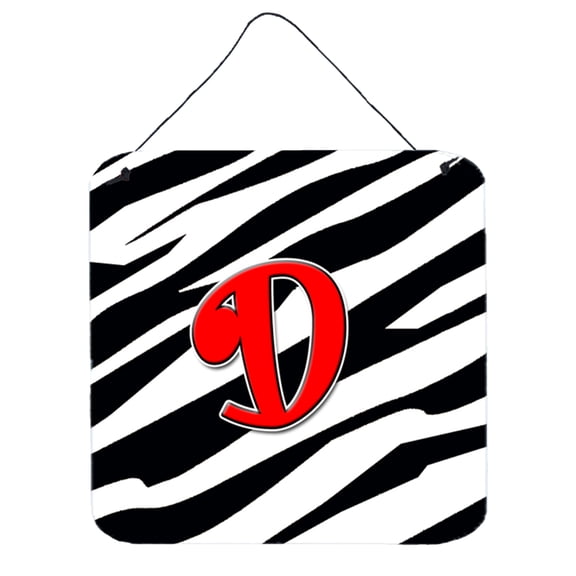 Letter D Initial Monogram - Zebra Red Wall or Door Hanging Prints