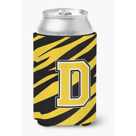 Letter D Initial Tiger Stripe - Black Gold Can or Bottle Hugger