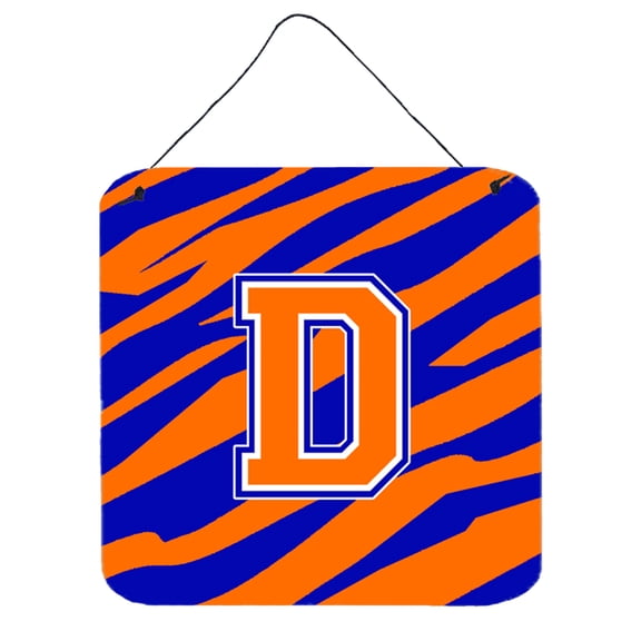 Letter D Initial Tiger Stripe - Blue Orange Wall or Door Hanging Prints