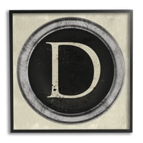 Letter D Initial Vintage Typewriter Key Shape Typography Framed Art Print Wall Art, 17x17