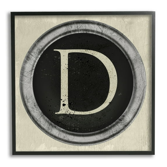 Letter D Initial Vintage Typewriter Key Shape Typography Framed Art Print Wall Art, 17x17