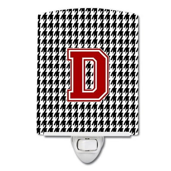 Letter D Monogram Houndstooth Black Ceramic Night Light