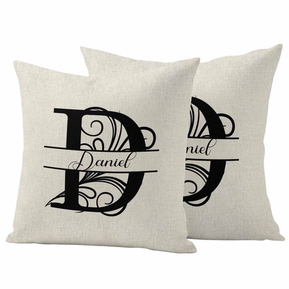 Letter D Outdoor Pillow Covers, Waterproof Decorative Throw Pillowcases Set of 2, Monogram Words Couch Cushion Cases with Zipper for Outside Patio Garden Sofa 16"x16"