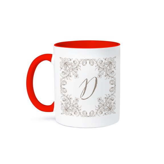 3dRose, Letter D Personal Luxury Vintage Glitter Monogram-Personalized Initial, 15oz Two-Tone Red Mug