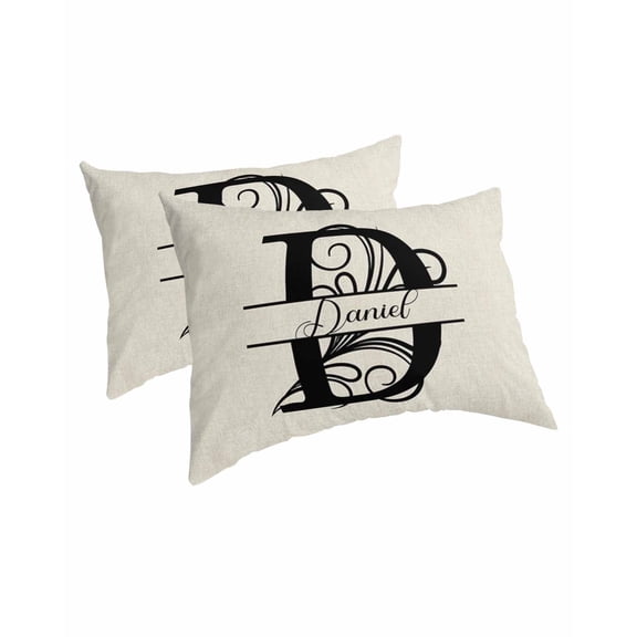 Letter D Pillow Covers Queen Size 2 Pack, Monogram Words Soft Bed Throw Pillowcases Breathable Cooling Long Lumbar Body Pillow Sham Cover for Bed Sofa 20''x30''