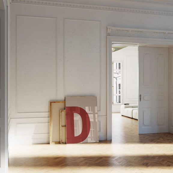 Letter D Print Red,Beige Initial Wall Art Bold Alphabet Print For Nursery,,Dorm,College,Office,Bedroom,Living Room 2905 UNFRAMED Poster, 24x36