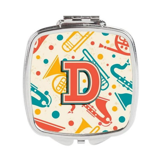 Letter D Retro Teal Orange Musical Instruments Initial Compact Mirror