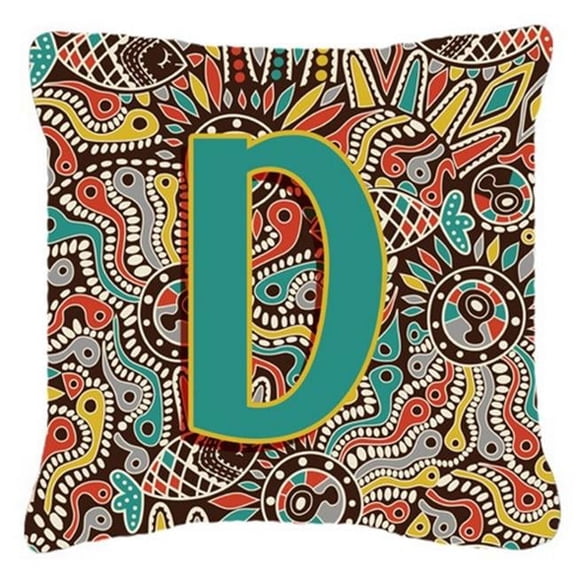 Letter D Retro Tribal Alphabet Initial Canvas Fabric Decorative Pillow