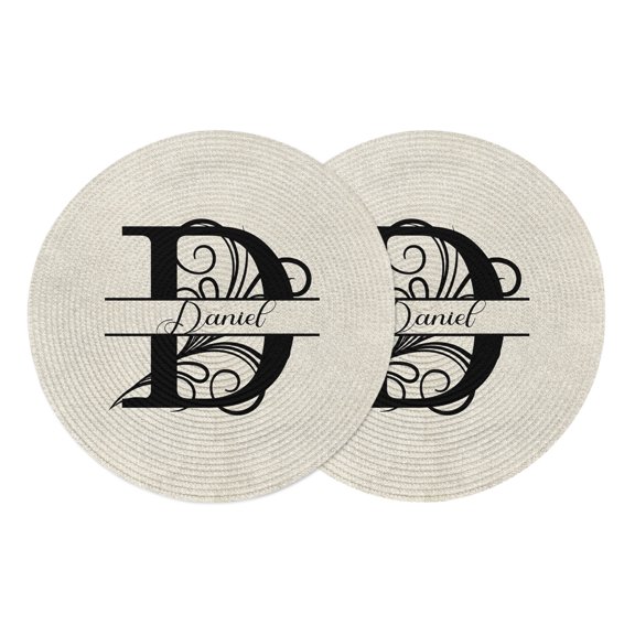 Letter D Round Placemats Set of 2, Braided Polypropylene Place Mats, Monogram Words Washable Table Mats for Kitchen Dinner Holiday Wedding Party Coffee Table Decoration 15"