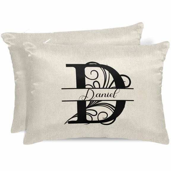 Letter D Satin Pillowcase for Hair and Skin with Zipper, Soft Breathable Cooling Silk Pillow Cases, Monogram Words Throw Pillow Covers King Size 20"x36" Set of 2
