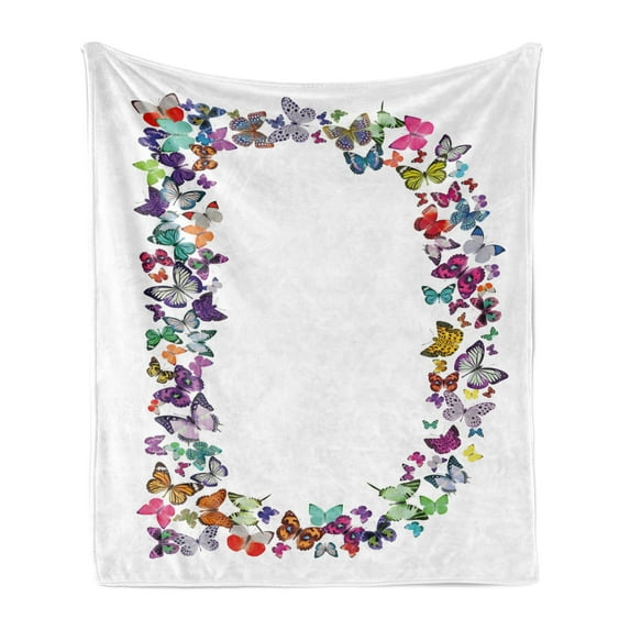 Letter D Soft Flannel Fleece Throw Blanket, Creatures Flying Monarch Butterflies Fragility Grace Pattern, Cozy Plush for Indoor and Outdoor Use, 50" x 70", Multicolor, by Ambesonne