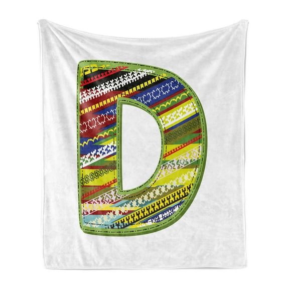 Letter D Soft Flannel Fleece Throw Blanket, Letter of Ornament D from Alphabet Winter Color Scheme Designs Old School Retro, Cozy Plush for Indoor and Outdoor Use, 70" x 90", Multicolor, by Ambesonne