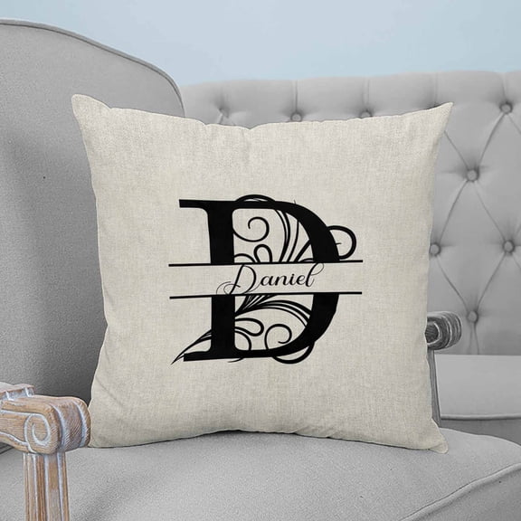 Letter D Throw Pillow Covers, Soft Pillowcases with Invisible Zipper, Monogram Words Decorative Square Pillow Cushion Covers for Living Room Couch Sofa Bed 24x24 Inches