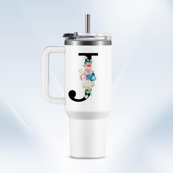 Letter D Tumbler with Lid and Straw 40oz, Personalized Tumbler with Initial, Initial Mug, Monogrammed Travel Mug with Initial D, Monogrammed Gifts for Women, Initial Gifts for Women