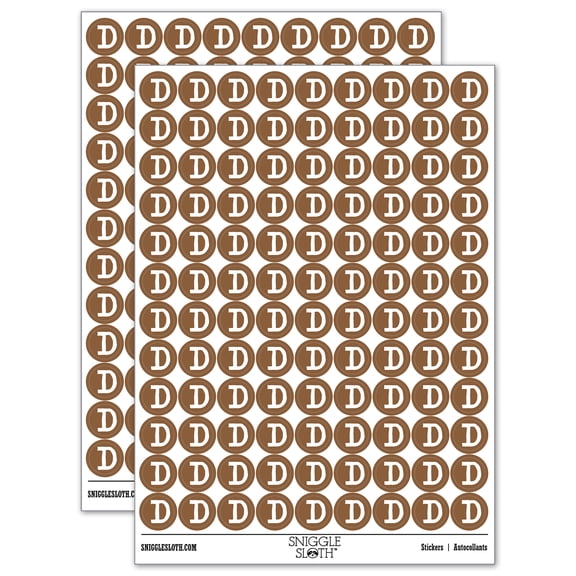 Letter D Uppercase Cute Typewriter Font 200+ Round Stickers - Brown - Matte Finish - 0.50" Size