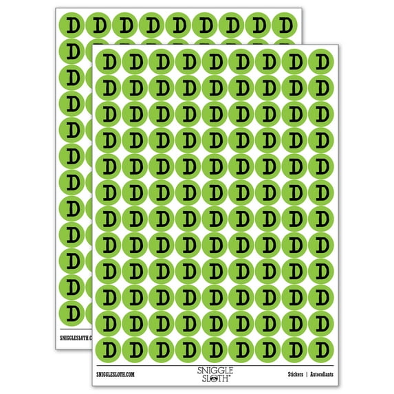 Letter D Uppercase Cute Typewriter Font Round Sticker Set - Light Green - Gloss Finish - 0.50" Size