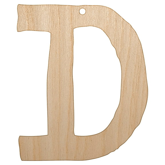 Letter D Uppercase Cute Typewriter Font Wood Holiday Christmas Tree Ornament Unfinished DIY Pre-Drilled Craft