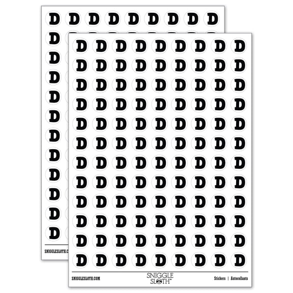Letter D Uppercase Fun Bold Font 200+ Round Stickers - White - Matte Finish - 0.50" Size