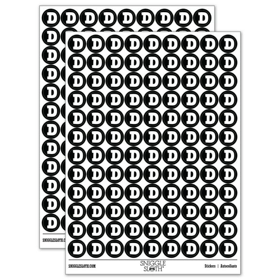 Letter D Uppercase Fun Bold Font 200+ Round Stickers - Black - Gloss Finish - 0.50" Size