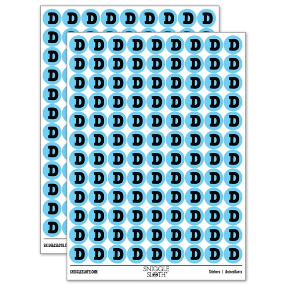 Letter D Uppercase Fun Bold Font 200+ Round Stickers - Light Blue - Matte Finish - 0.50" Size