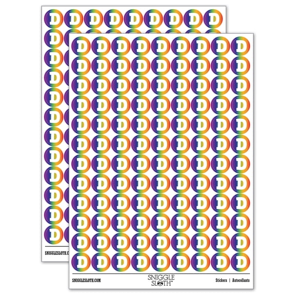 Letter D Uppercase Fun Bold Font 200+ Round Stickers - Rainbow - Gloss Finish - 0.50" Size