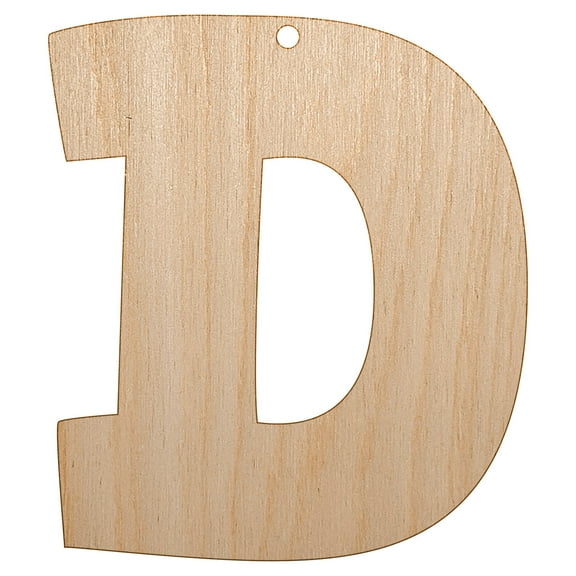 Letter D Uppercase Fun Bold Font Wood Holiday Christmas Tree Ornament Unfinished DIY Pre-Drilled Craft