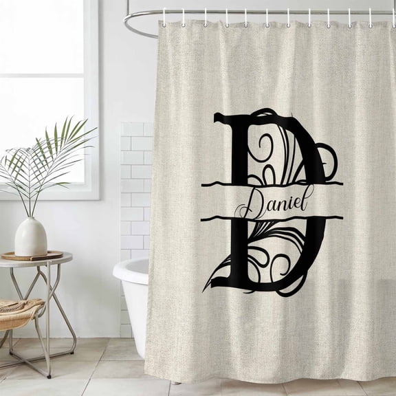 Letter D Waterproof Shower Curtain, 48"x72" Washable Polyester Fabric Shower Curtains for Bathroom, Monogram Words Decorative Bathtub Curtain Sets with Hooks