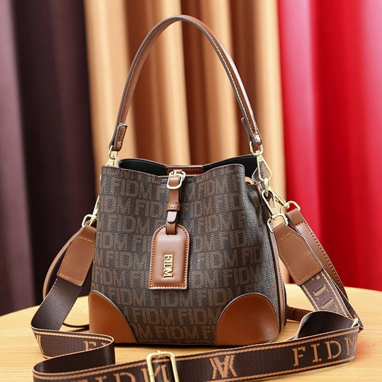 Letter Detail Bucket Bag, Fashion Top Handle Purse, Stylish Faux Leather  Shoulder Bag