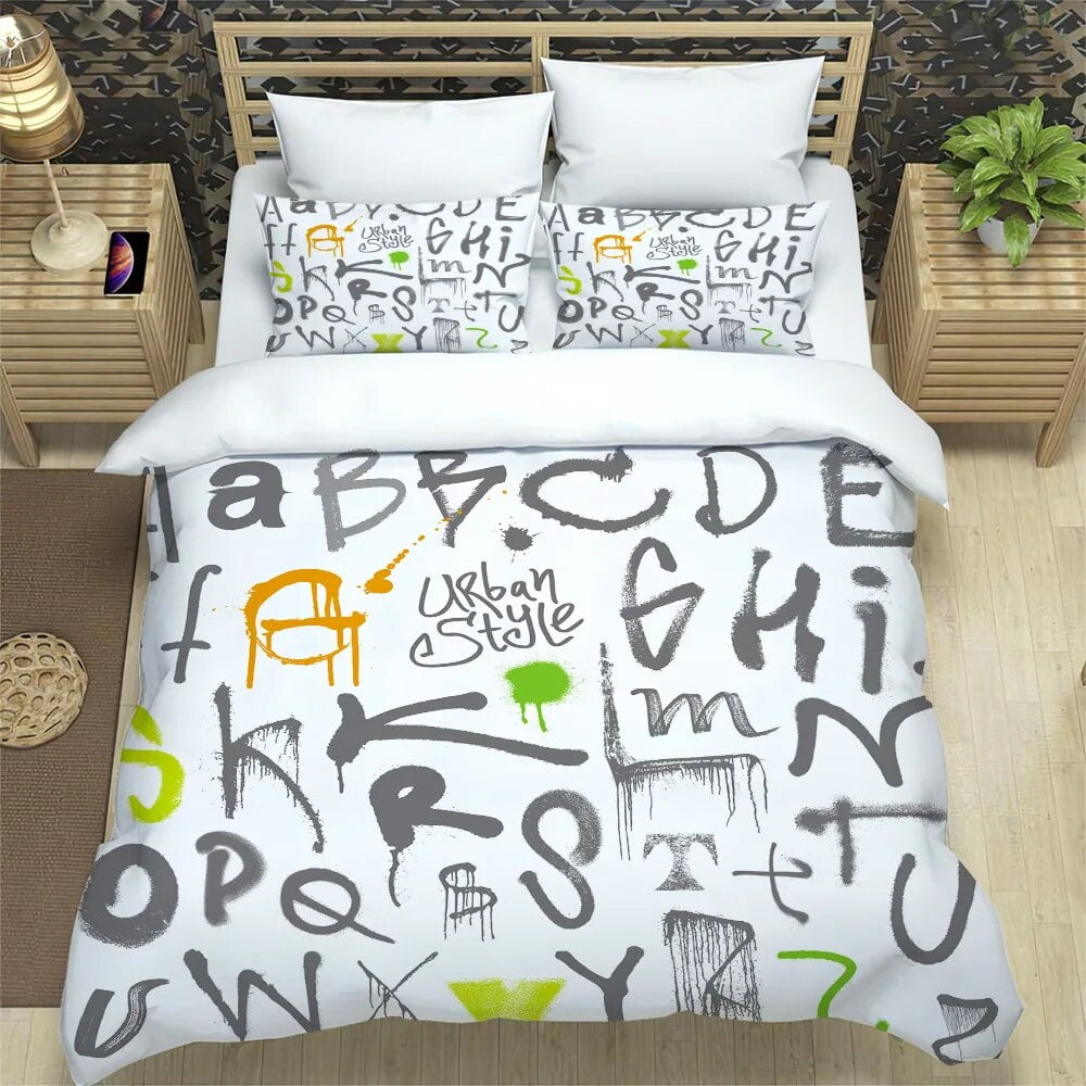 Letter Duvet Cover King/ Size English Words Print Bedding Set for Kids
