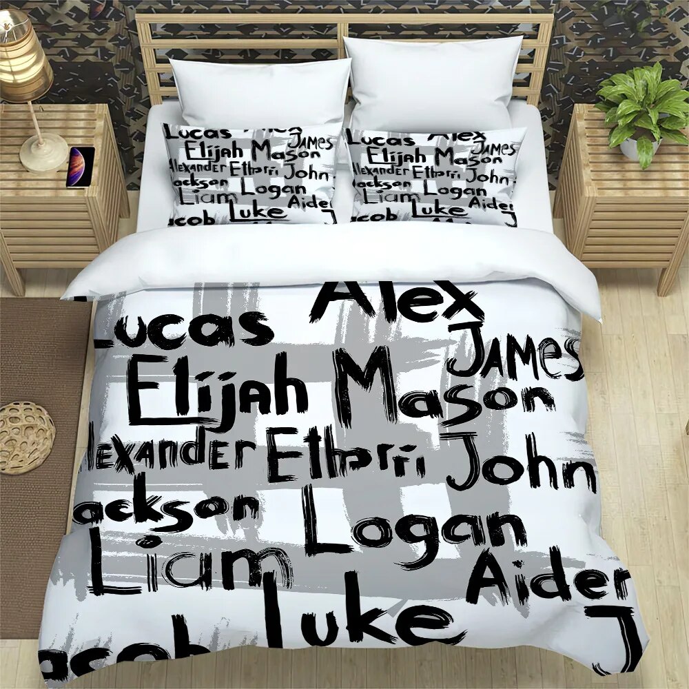 Letter Duvet Cover King/ Size English Words Print Bedding Set for Kids