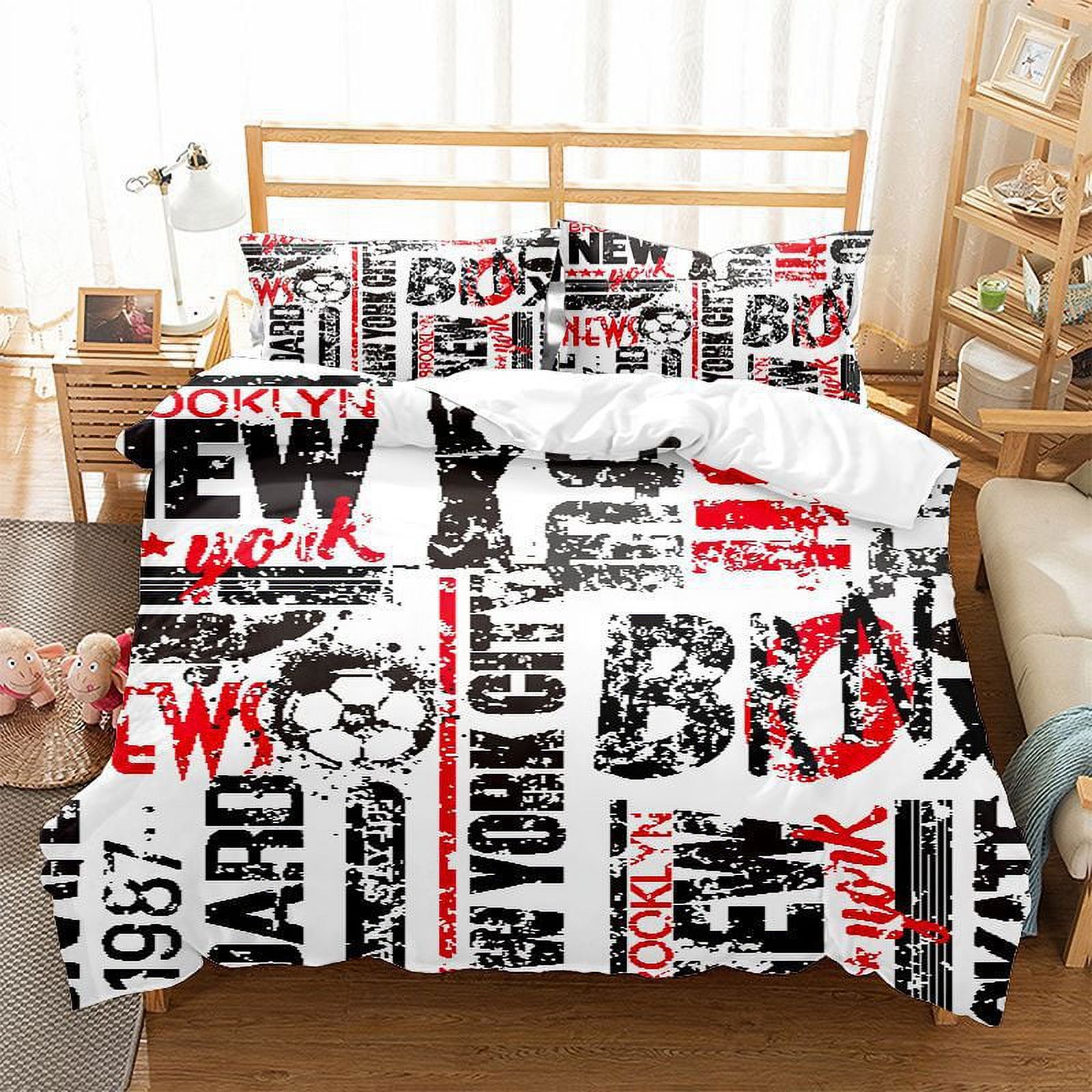 Letter Duvet Cover King/ Size English Words Print Bedding Set for Kids