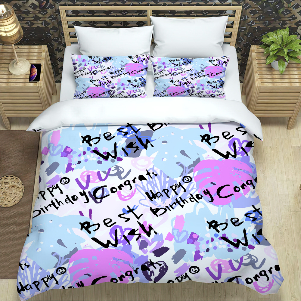 Letter Duvet Cover King/ Size English Words Print Bedding Set for Kids