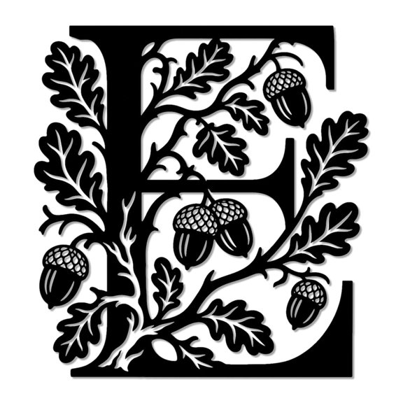Letter E Acorn Oak Leaves Metal Wall Art WallArt Decor Metal Outdoor Decor Metal Signs Vintage Rustic Artwork Elegant Wall Decoration for Living Room Bedroom Office Apartment Home Decor