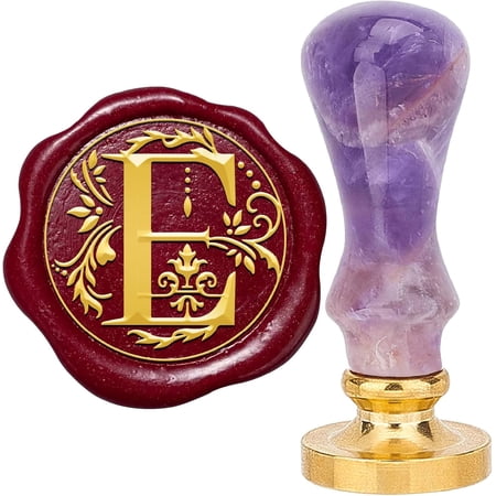 Letter E Amethyst Handle Wax Seal Stamp Retro Alphabet Initials Sealing Wax Stamp Vintage 26 Letters A-Z 25mm Removable Brass Head