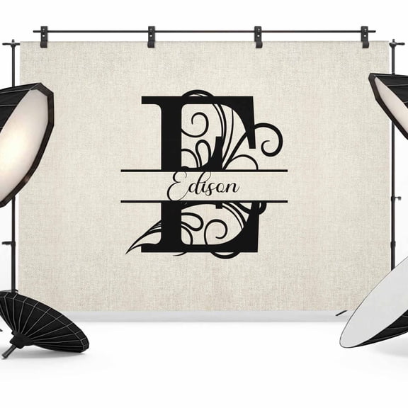 Letter E Backdrop for Photography, Fabric Photo Background Backdrop, Monogram Words Photo Booth Background for Portrait Photoshoot Video Wedding Studio Decoration Banner 7x5ft