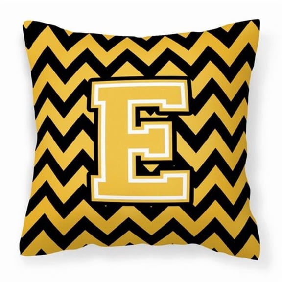 Letter E Chevron Black & Gold Fabric Decorative Pillow - Black & Gold - 14in. H x 3in. W x 14in. L
