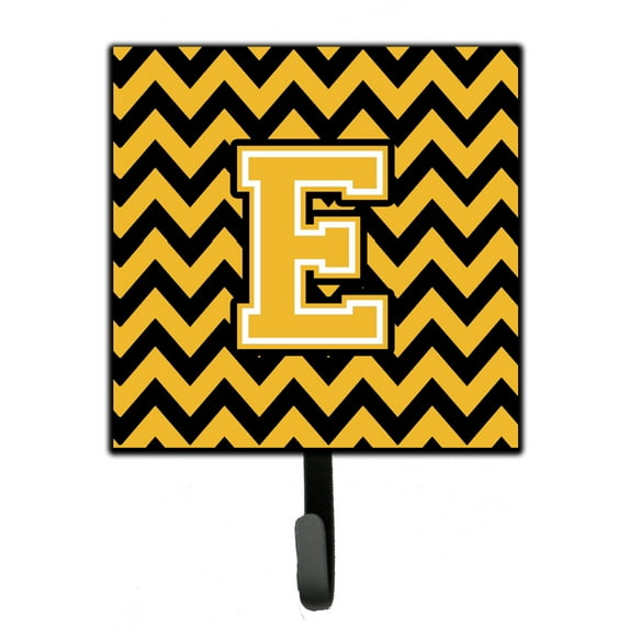 Letter E Chevron Black and Gold Leash or Key Holder
