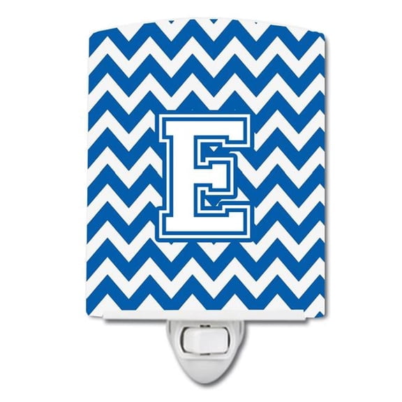 Letter E Chevron Blue & White Ceramic Night Light