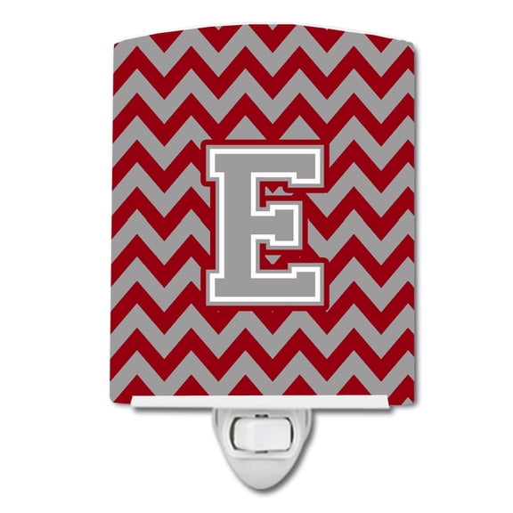Letter E Chevron Crimson and Grey   Ceramic Night Light