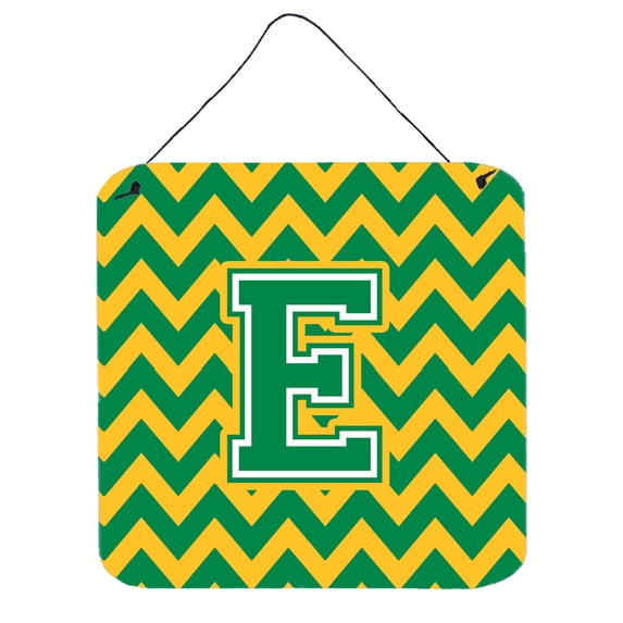Letter E Chevron Green and Gold Wall or Door Hanging Prints