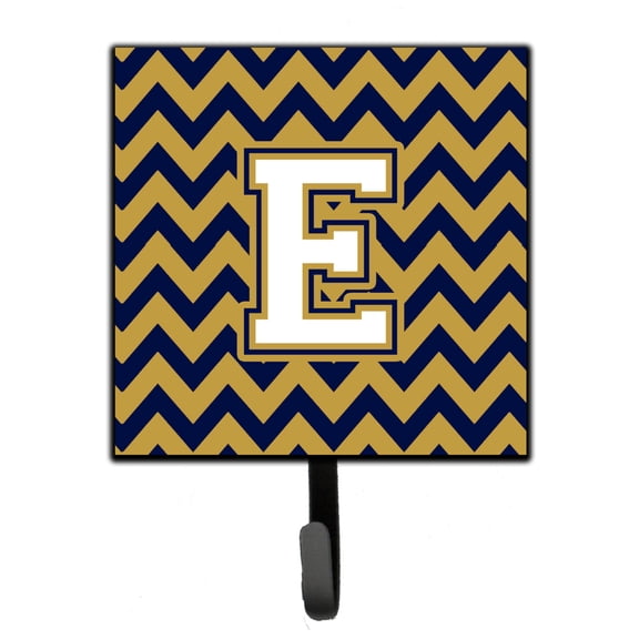 Letter E Chevron Navy Blue and Gold Leash or Key Holder