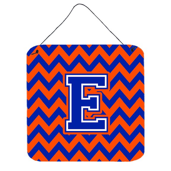 Letter E Chevron Orange and Blue Wall or Door Hanging Prints
