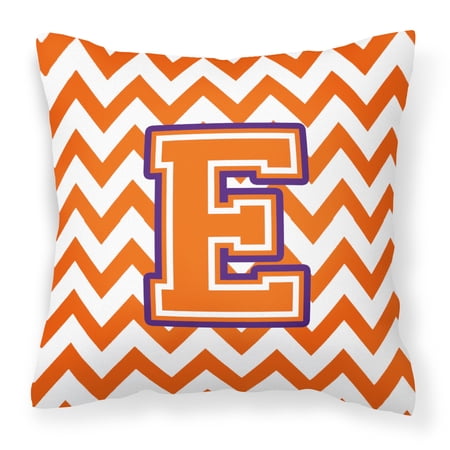 Letter E Chevron Orange and Regalia Fabric Decorative Pillow