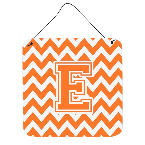 Letter E Chevron Orange and White Wall or Door Hanging Prints