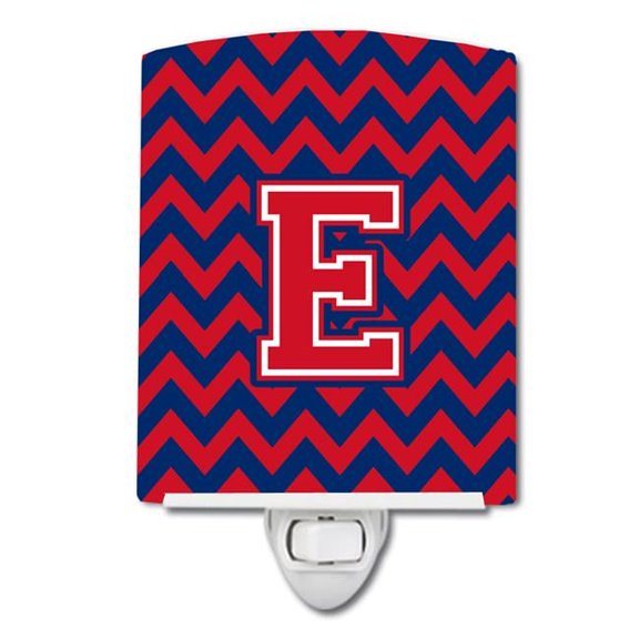 Letter E Chevron Yale Blue & Crimson Ceramic Night Light