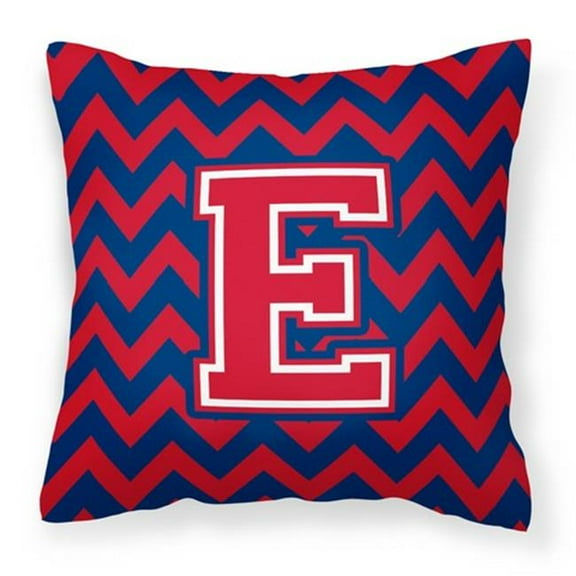 Letter E Chevron Yale Blue & Crimson Fabric Decorative Pillow