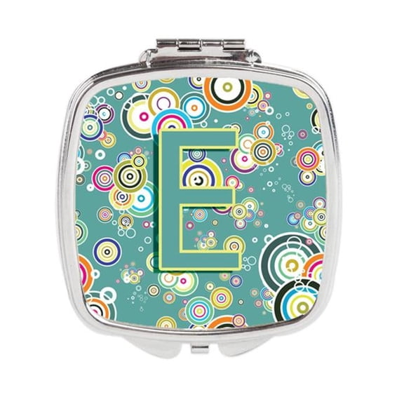 Letter E Circle Circle Teal Initial Alphabet Compact Mirror