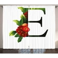 thumbnail image 1 of Ambesonne Letter E Curtains 2 Panel Set, Alphabet Red Blooms, 108" x 63", Vermilion Black Green, 1 of 3