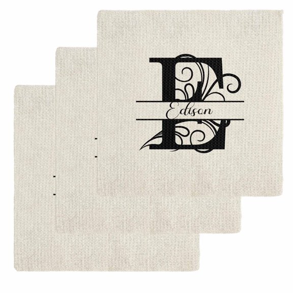 Letter E Dish Towels Set, Waffle Weave Kitchen Towels 3 Pieces, Monogram Words Microfiber Hair Face Bath Tea Towel Absorbent Quick Drying Cleaning Dish Cloths, 12"x12"